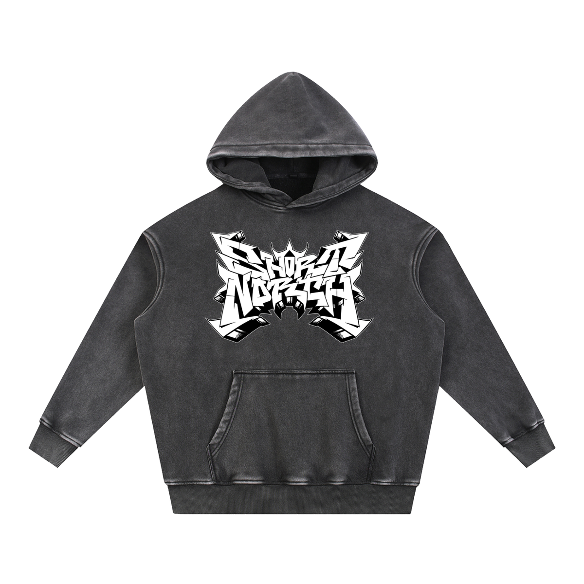 "Short North" Logo Snow Wash Fleece Oversize Hoodie