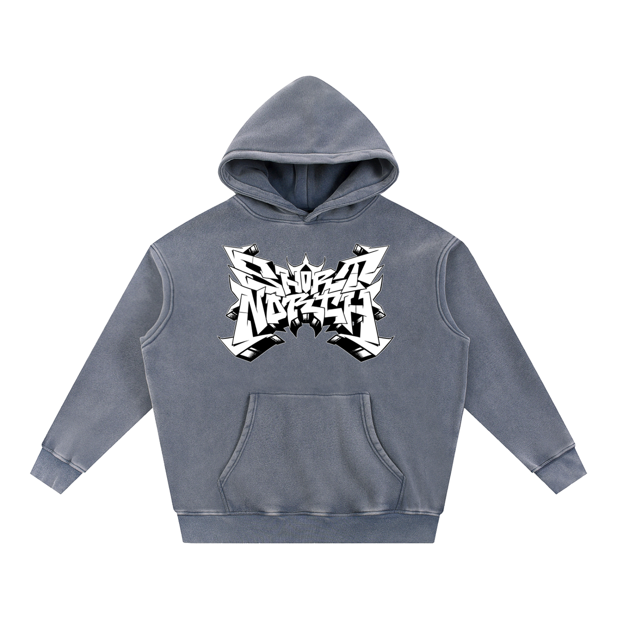 "Short North" Logo Snow Wash Fleece Oversize Hoodie
